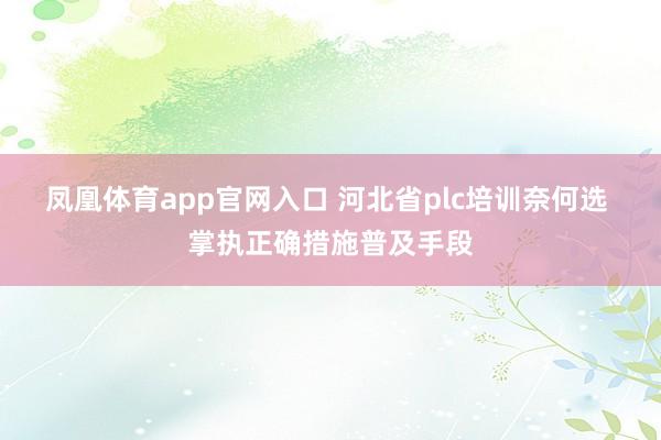 凤凰体育app官网入口 河北省plc培训奈何选 掌执正确措施普及手段