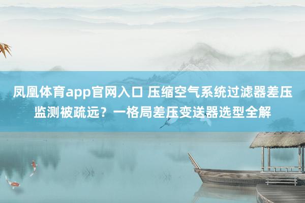 凤凰体育app官网入口 压缩空气系统过滤器差压监测被疏远？一格局差压变送器选型全解