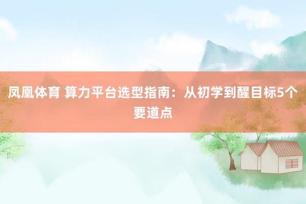 凤凰体育 算力平台选型指南：从初学到醒目标5个要道点