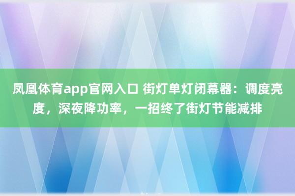 凤凰体育app官网入口 街灯单灯闭幕器：调度亮度，深夜降功率，一招终了街灯节能减排