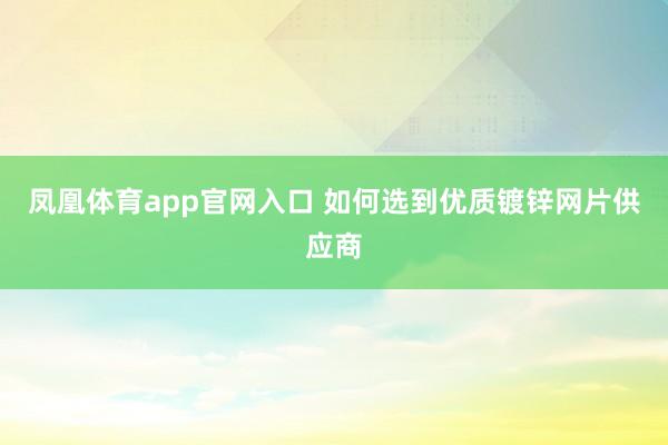 凤凰体育app官网入口 如何选到优质镀锌网片供应商