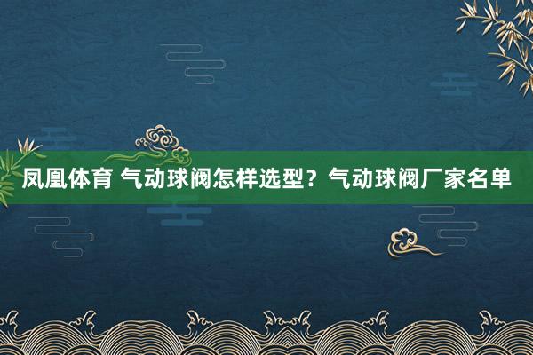 凤凰体育 气动球阀怎样选型？气动球阀厂家名单